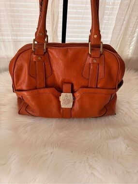 Vintage MARC CROSS Orange Leather Shoulder Bag with Gold Hardware